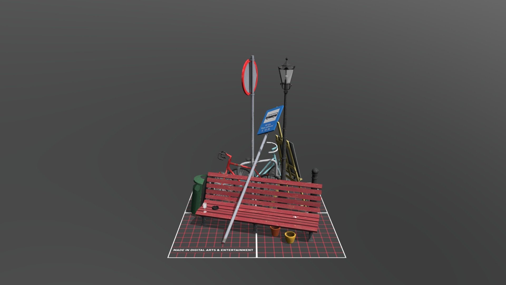 A small scene with all the props I've made for my city-scene, until now.
