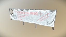 Cyberpunk style sign - vinyl banner on frame cyberpunk, sign, , vinyl, banner, dystopia, dystopian, cybernetics, chemist, advert, substancepainter, substance, sci-fi, building, street, shop