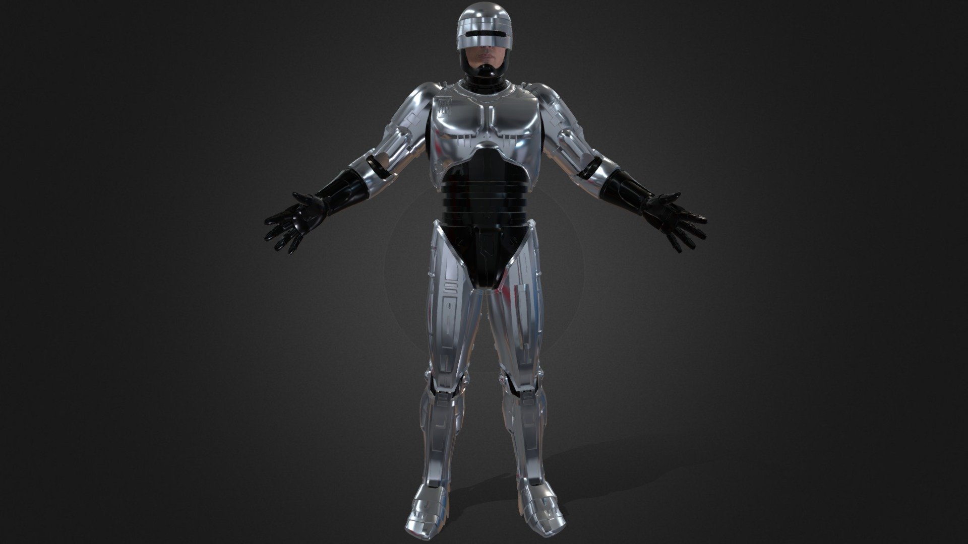 Robocop - Rigged - with texture UV
High detailed Made it in blender
Formats : OBJ, fbx,&hellip;
Full model Large, can be scaled.
in many parts (Head, 2 Arms, 2 Legs, Chest, 2 hand, &hellip;)