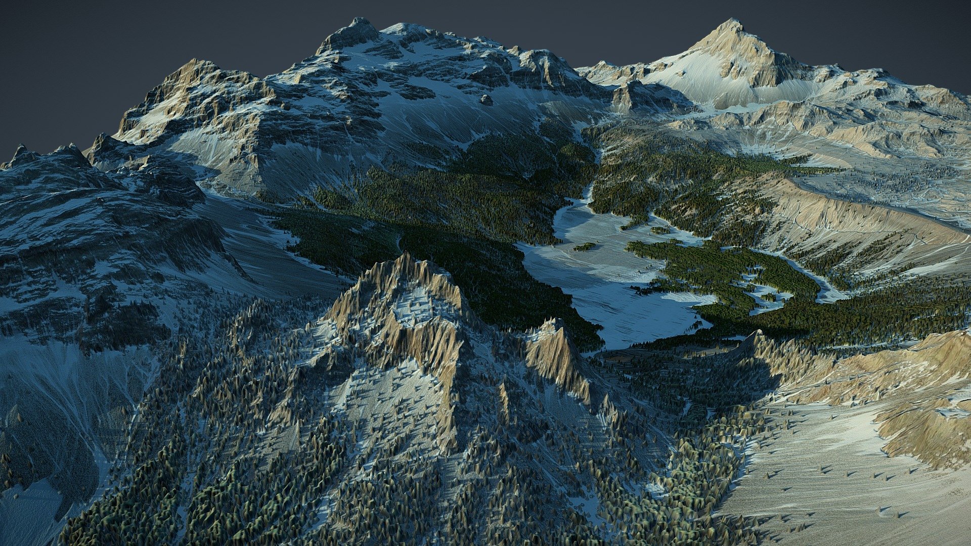 Fully Procedural Landscape created in World Machine.
Inspired by winter. Go hiking! Mountains are beautiful!