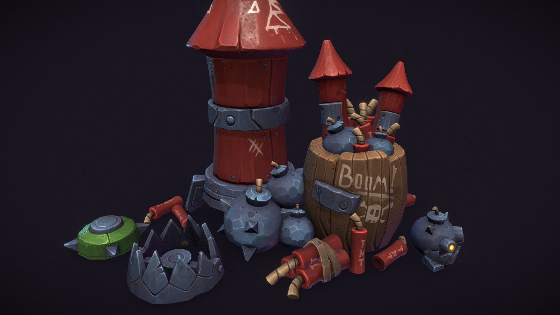 Stylized Goblin Explosives Package with very nicely polished textures and well optimized.




11 Unique models

2 Materials

Texture size 2048x2048

Contains FBX and Blend files (zip package)

ZugZug YouTube 
https://youtube.com/@ZugZugArt

Join ZugZug Art Discord Community
https://discord.gg/u4AQwZcAEp

3D Courses with my Mentorship:
https://www.zugzugstudio.com/courses
