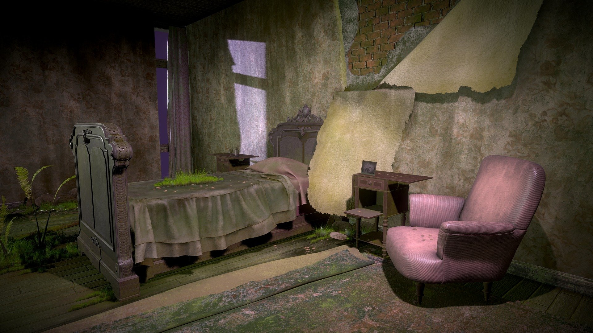 A crumbling room inside an abandoned house. Inspired by the photography of Andre Govia.