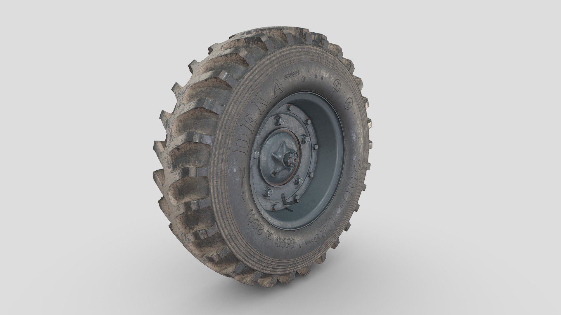 3d model-Rear wheel of a floating car Volkswagen Typ 128 (Schwimmwagen) / Tyre Deka Military. Color Grey.