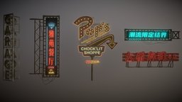 Hong Kong/American /Japanese style, shop signs signage, signboard, restaurants, neonsign, neonlight, neonlights, sketchup, neonlight-neon