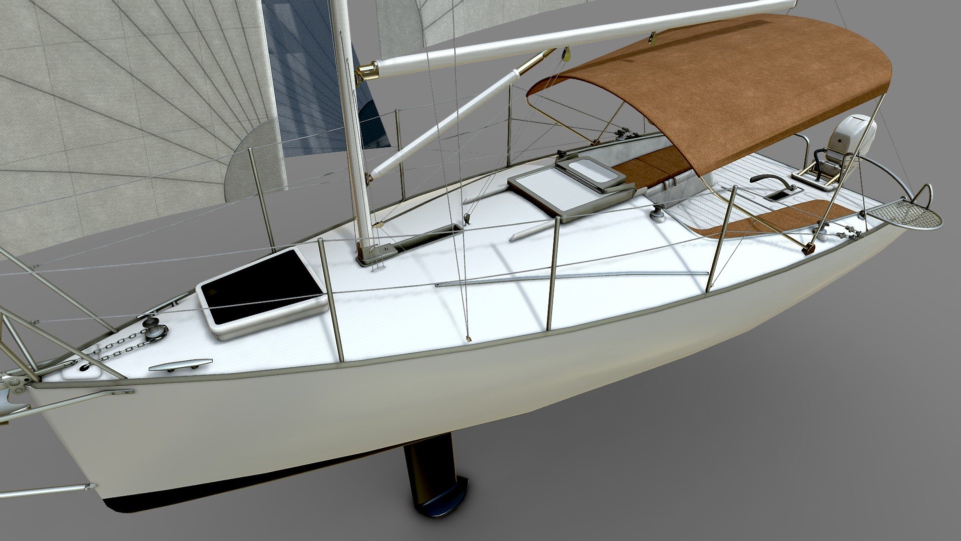 Model of a small sailing boat.
Each sail can be removed
Sun visor and outboard motor can be removed
Model formats:
.max (3ds Max 2016 VRay)
.blender
.fbx (Multi Format)
.obj (Multi Format)
*.ma (Maya 2018)
Fits well for close up renders.
