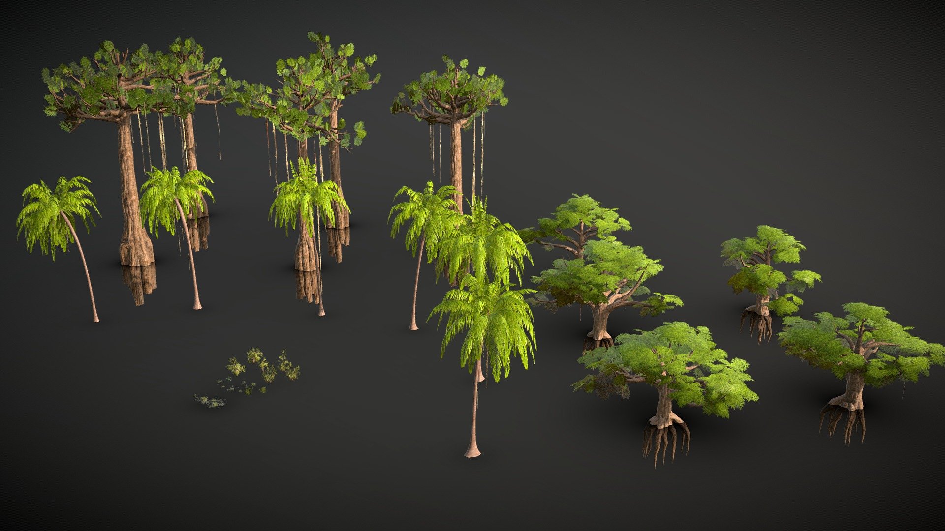Huge trees with hanging ivy with various grass meshes




Trees : Ceiba, Copaiba, Florida Palm, Guarana, Banana, Bushes and various grass assets

Custom normals

Includes Convex Collisions (.blend included)

Custom vertex paint for custom wind effects
