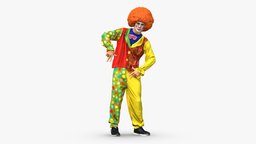 001531 Funny Clown in 3D hair, clown, scanning, circus, fun, performer, makeup, whimsical, entertainment, traditional, outfit, colorful, curly, colored, vibrant, playful, joyful, expressive, energetic, character, 3d, model, humorous, brightly