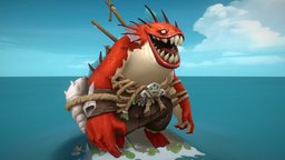 Peter Fishmouther scene, diffuse, fish, stylised, unlit, handpainting, game-ready, diffuse-only, riged, handpainted, game, lowpoly, creature, animation, pirate, monster, fantasy, sea, handpainted-lowpoly, arpoon