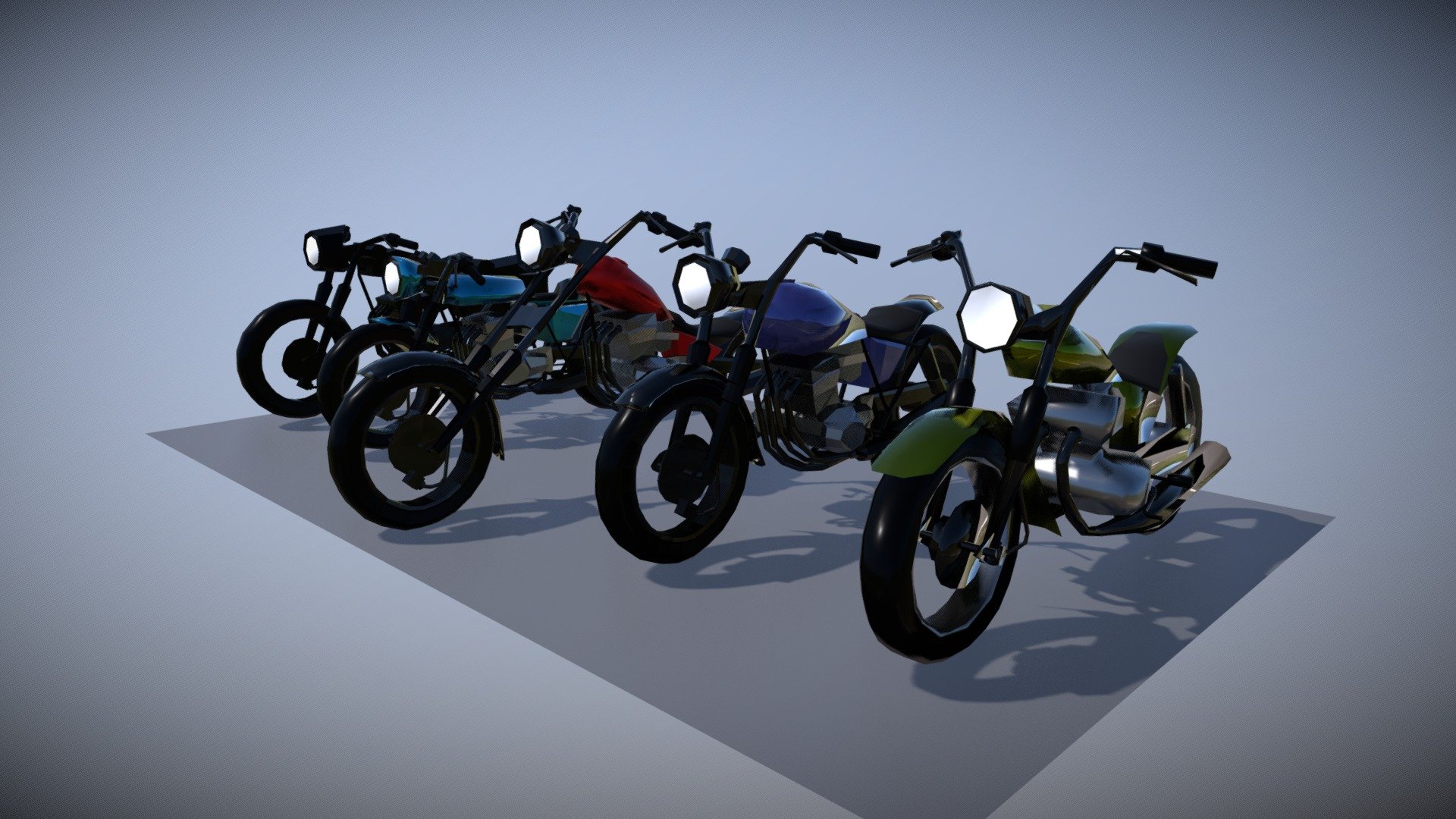 pack of low poly motorcycles may be used in animation illustration would require rigging to use as game assets&hellip; visit my channel for other stuff