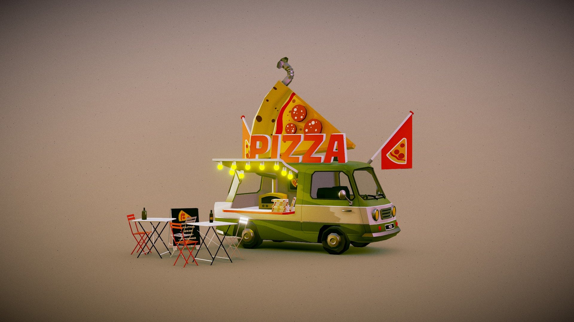 Stylized lowpoly foodtruck.