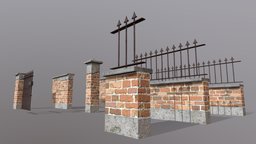Brick Wall Pack PBR - Modular - Version 7 fence, games, garden, brick, exterior, urban, architectural, concrete, park, grill, patio, realistic, iron, outdoors, boundary, suburbs, pbr, lowpoly, street, modular, wall, steel