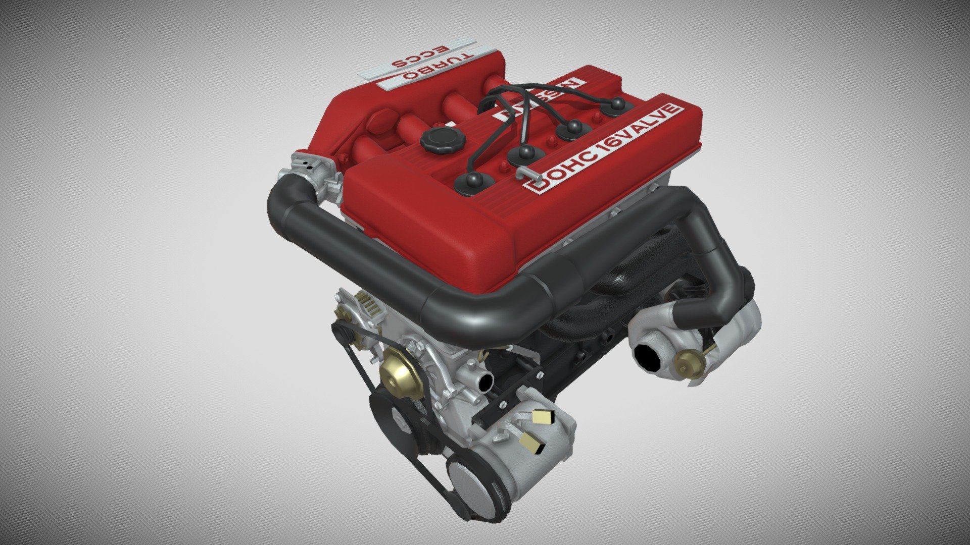 1980's Nissan FJ20ET engine, used in the RS and RS Turbo DR30 Nissan Skyline, and the S12 Nissan Silvia. Was eventually replaced by the CA18 and SR20 for the S13-15 generations of the Silvia and by the RB series I6 on the following Skyline generations. This model is low poly, has baked normals, and its fairly complete.