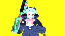 Cyberpunk Edgerunner- Rebecca fanart, pose, serie, cyberpunk, show, animegirl, rebecca, science-fiction, netflix, fanart3d, weapon, girl, 3d, blender, model, futuristic, gun, anime, edgerunners