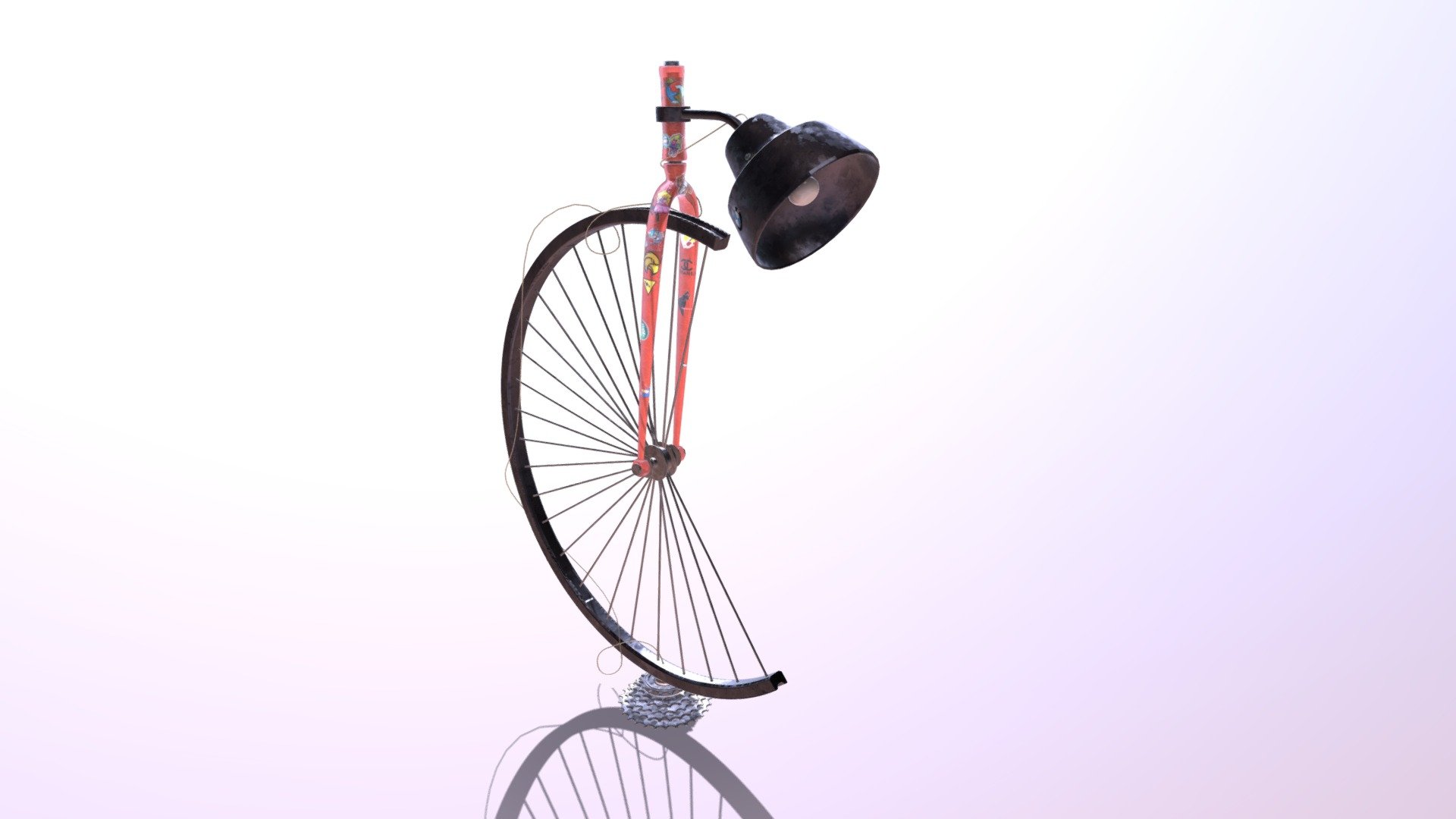 A new concept, a recycled desk lamp made out of old unused bike parts.