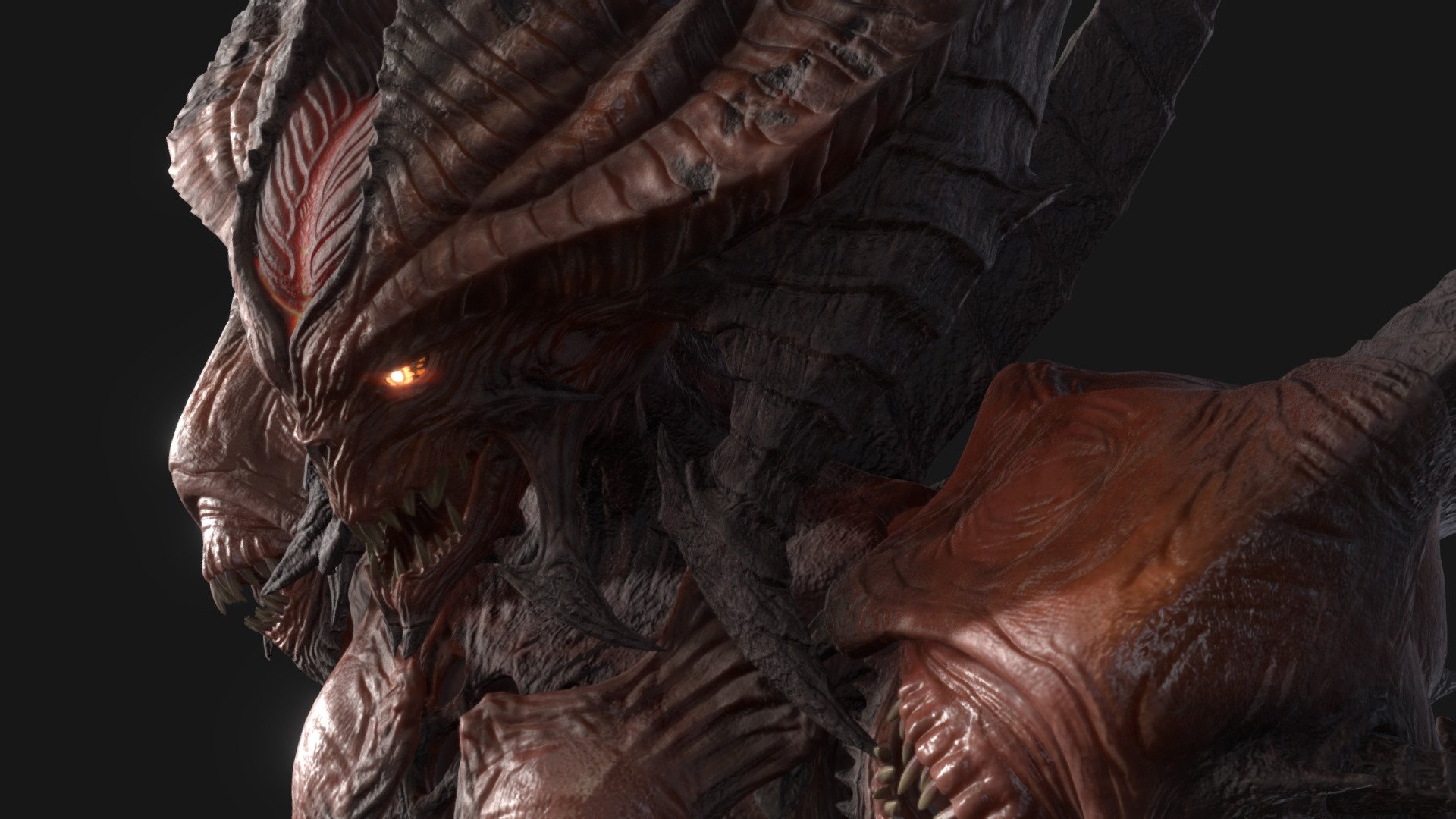 Diablo from Diablo III, Prime Evil form fanart.

Did my best to texture him, hope you enjoy !

Sculpted using Zbrush, Blender and textured using substance painter.

6x4K texture sets, sorry for the lag ! But if you insists, turn on HD textures to view him in full 4k !

Artstation Renders : https://www.artstation.com/artwork/18X8wK