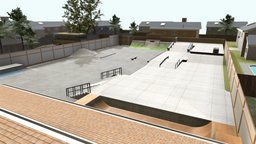 Shane's Backyard Skatepark (game-ready) scene, skateboard, skate, skateboarding, skating, halfpipe, bmx, houses, skatepark, ready, town, ramps, game-ready, backyard, neighborhood, low-poly, asset, game, lowpoly, low, poly, house