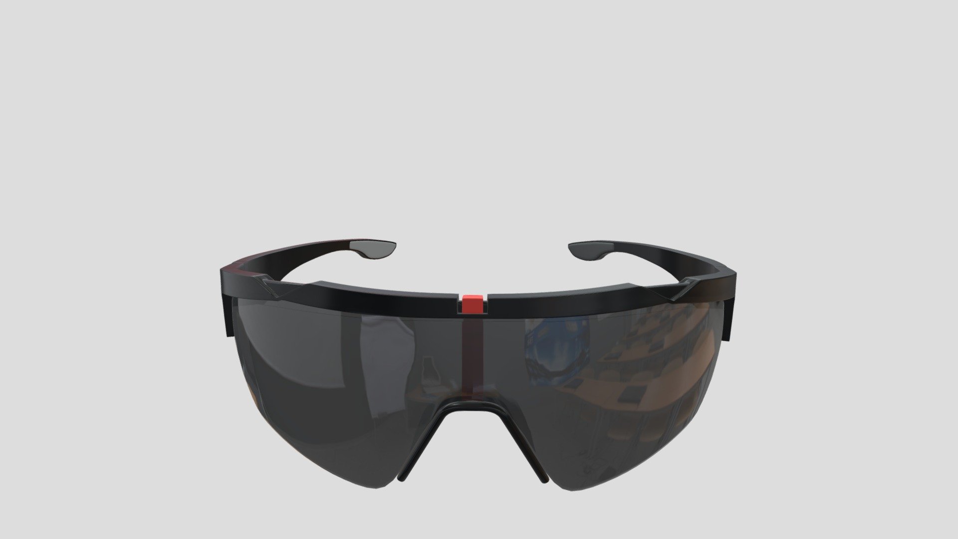 High-quality low poly model of fashion sport sunglasses with black plastic frame and gray lenses. Ideal for close-up renders and photo-realistic scenes.