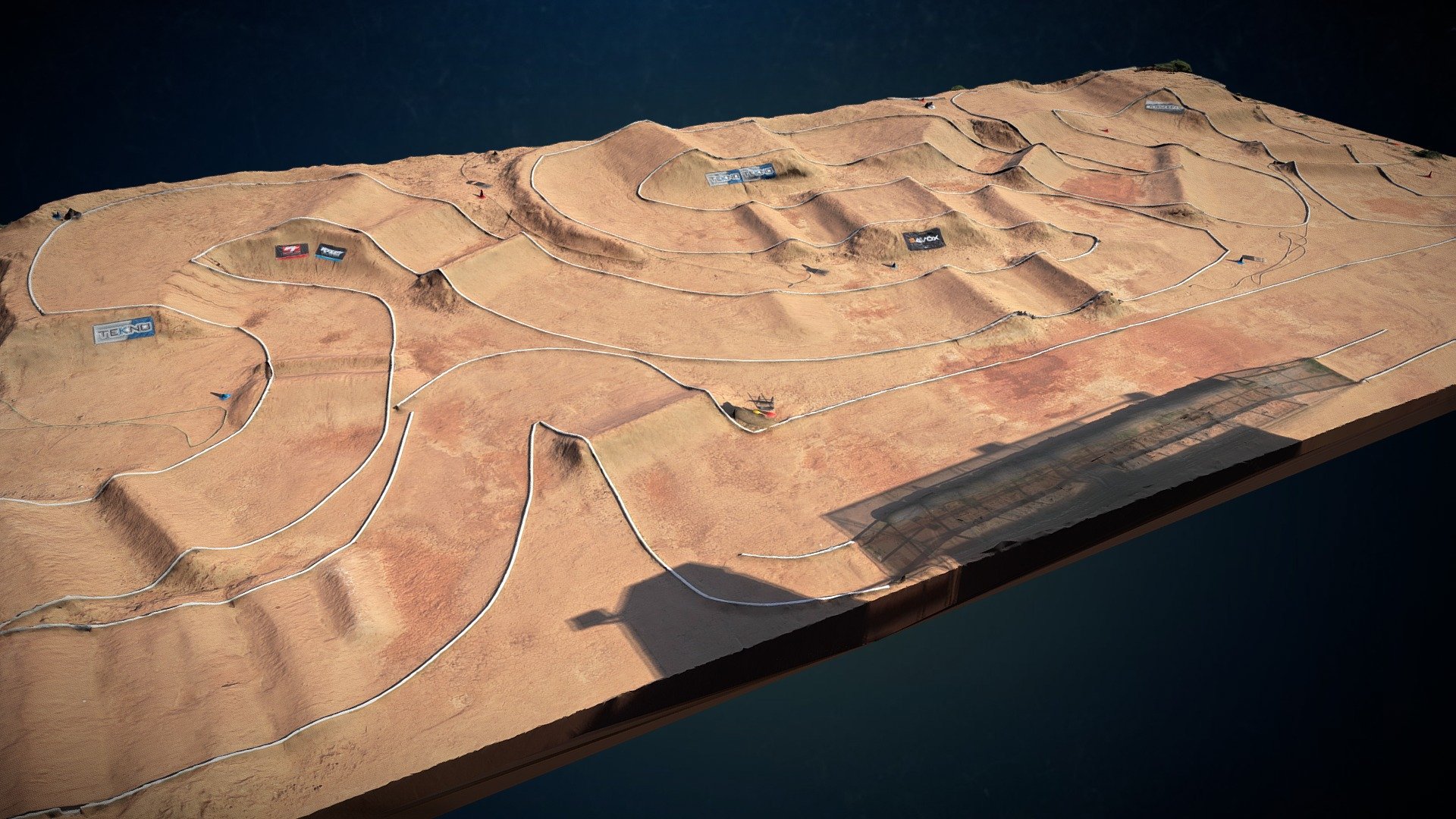 Photogrammetry 3D scan of a remote control race track.

202 Images from drone flight. Photogrammetry and cleanup in Reality Capture.