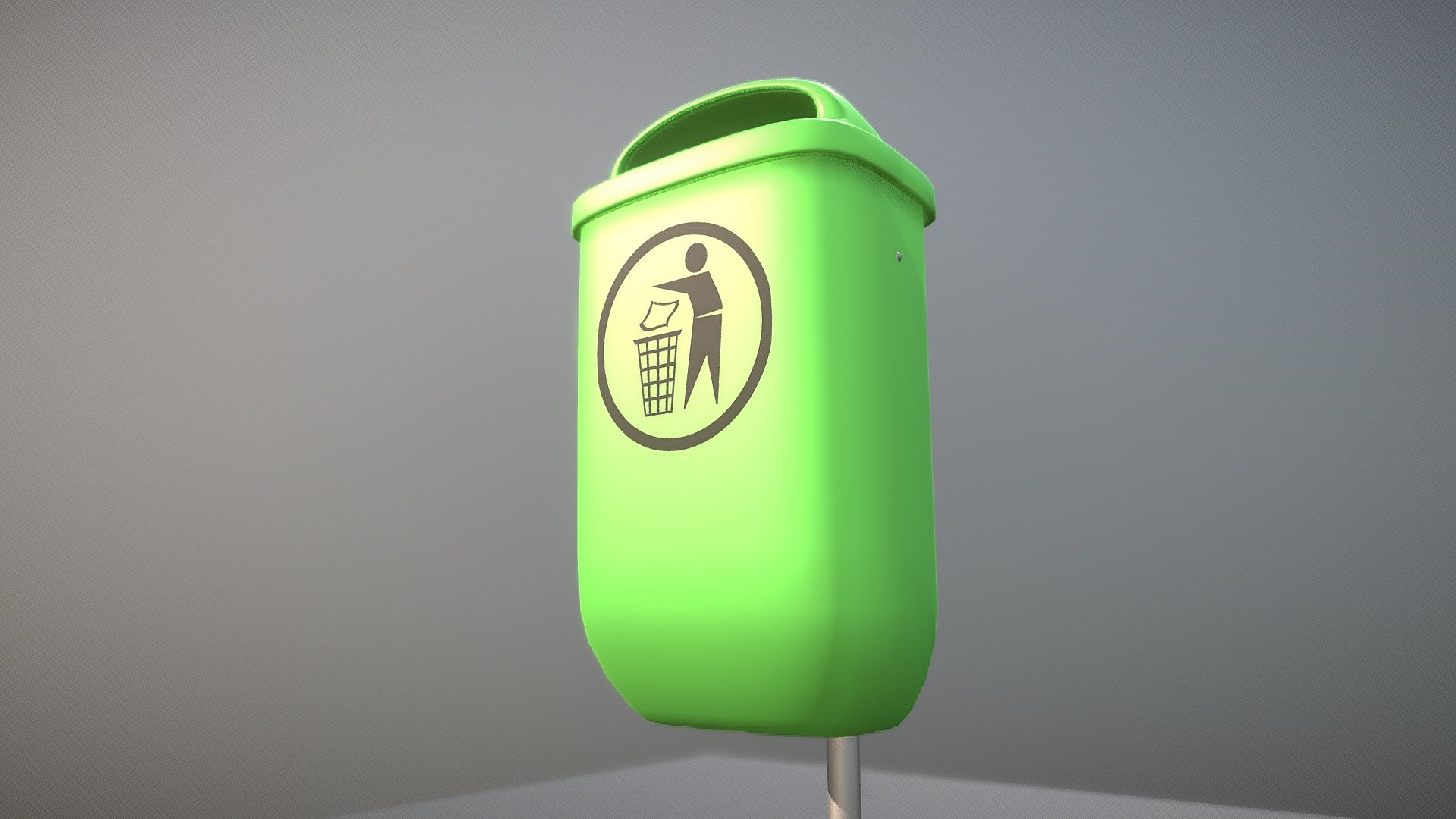 Here is a small green trash bin for the city.







