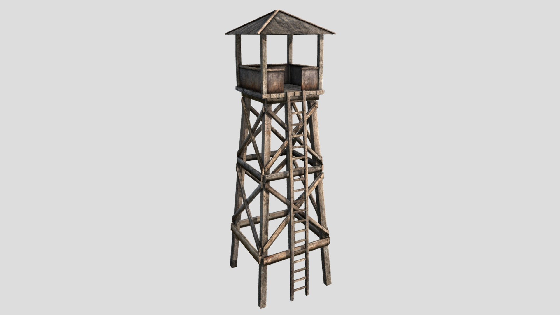 3D Guard Tower
The pack has highly detailed guard tower ready for use in your project. Just drag and drop prefabs into your scene and achieve beautiful results in no time. Available formats FBX, 3DS Max 2017



We are here to empower the creators. Please contact us via the [Contact US](https://aaanimators.com/#contact-area) page if you are having issues with our assets. 




The following document provides a highly detailed description of the asset:
[READ ME]()




**Mesh complexities:**


Guard_Tower_06 1382 verts; 1074 tris uv 

Includes 1 set of textures with 4 materials:


 ● Diffuse

 ● Gloss

 ● Normal

 ● Specular




