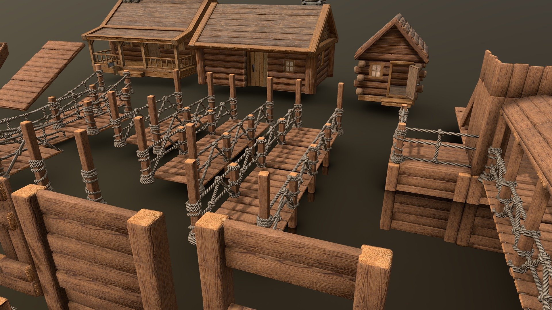 Quickly create a clean and stylized adventure game, tree house or and entire creative mode within a game with this stylized and easy to use kit. All models utilize one optimized texture set with detailed, clean and low poly geometry.

This kit includes wooden and rope elements including; walls, floors, ceilings, roofs, railings, stairs, ladders, beams, bridges and more…

You can find just the Fort Kit Here
And just the Cabins Here

If you have any questions about this kit feel free to reach out to me