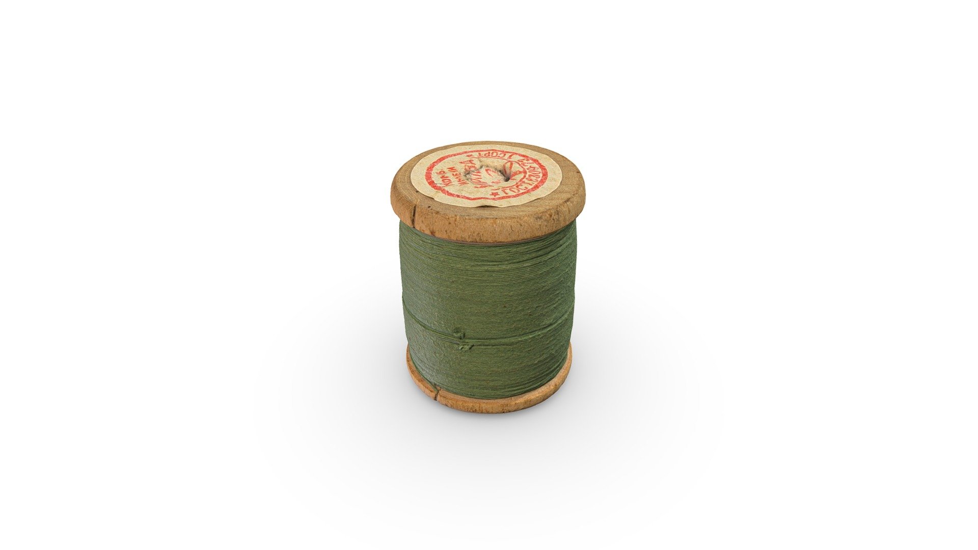 High-poly spool of green thread photogrammetry scan. PBR texture maps 4096x4096 px. resolution for metallic or specular workflow. Scan from real thread, high-poly 3D model, 4K resolution textures.