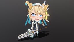 Rapunzel Chibi armor, fanart, chibi, staff, girls, stylised, blonde, nun, substancepainter, character, blender, animated, nikke