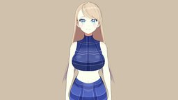 ANIME - Cute girl virtual, cute, b3d, fashion, creative, detailed, vr, ar, manga, gamedevelopment, blonde, animegirl, digitalart, plaid, bluedress, character, girl, blender, art, lowpoly, low, design, female, animation, stylized, gamecharacter, 3dmodel, anime, highpoly, noai