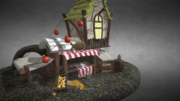 Food counter food, trolley, fish, low-poly-model, lowpolymodel, cartoon, chinesehouse