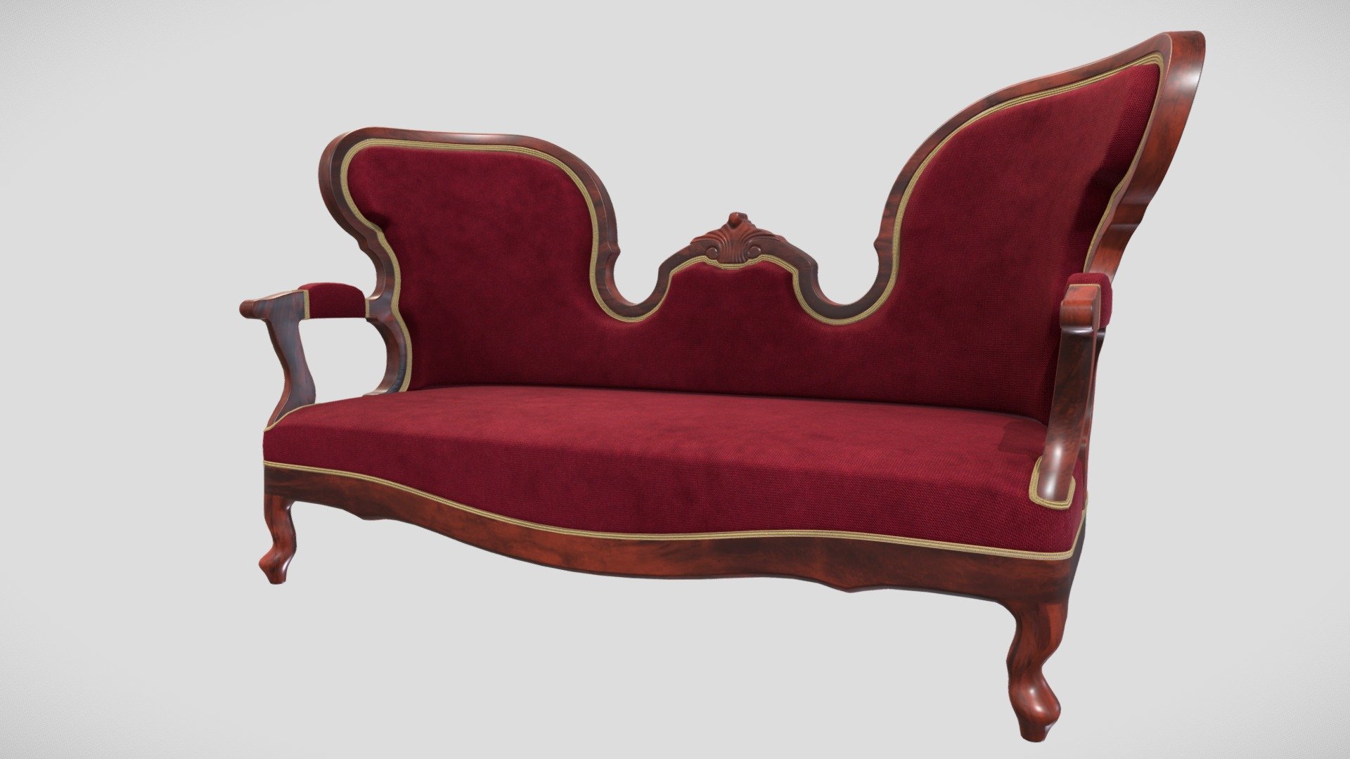 Gothic sofa for the living room with decent decorations. As a material, we chose dark acacia wood to highlight the decorations and velvet on the seating area. The model fits perfectly into any living room of the late 19th century. 

All models have a LOD and their own collider for easy use as game props. Packed Ambient oclusion (R), roughness (G) and metalic (B) and Unreal engine 4 project are also included.
