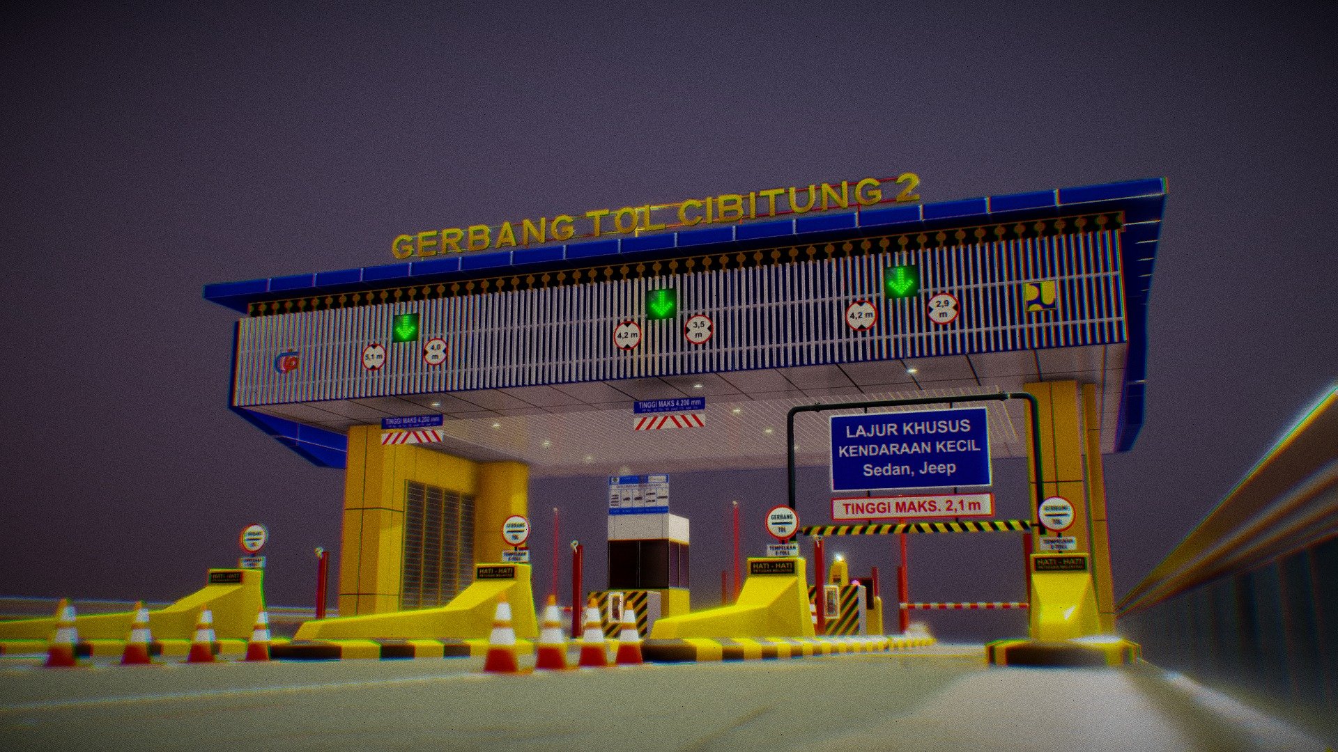 &ldquo;Dieses 3D-Modell der Mautstation habe ich im Juli 2020 erstellt. Es diente zur Visualisierung, bevor die eigentlichen Arbeiten an der Beschilderung begannen. Das Projekt befindet sich in Cibitung, Indonesien. Meine Aufgaben umfassten die ACP-Verkleidung, die Herstellung von Verkehrsschildern sowie die Profilbuchstaben auf dem Dach der Station.