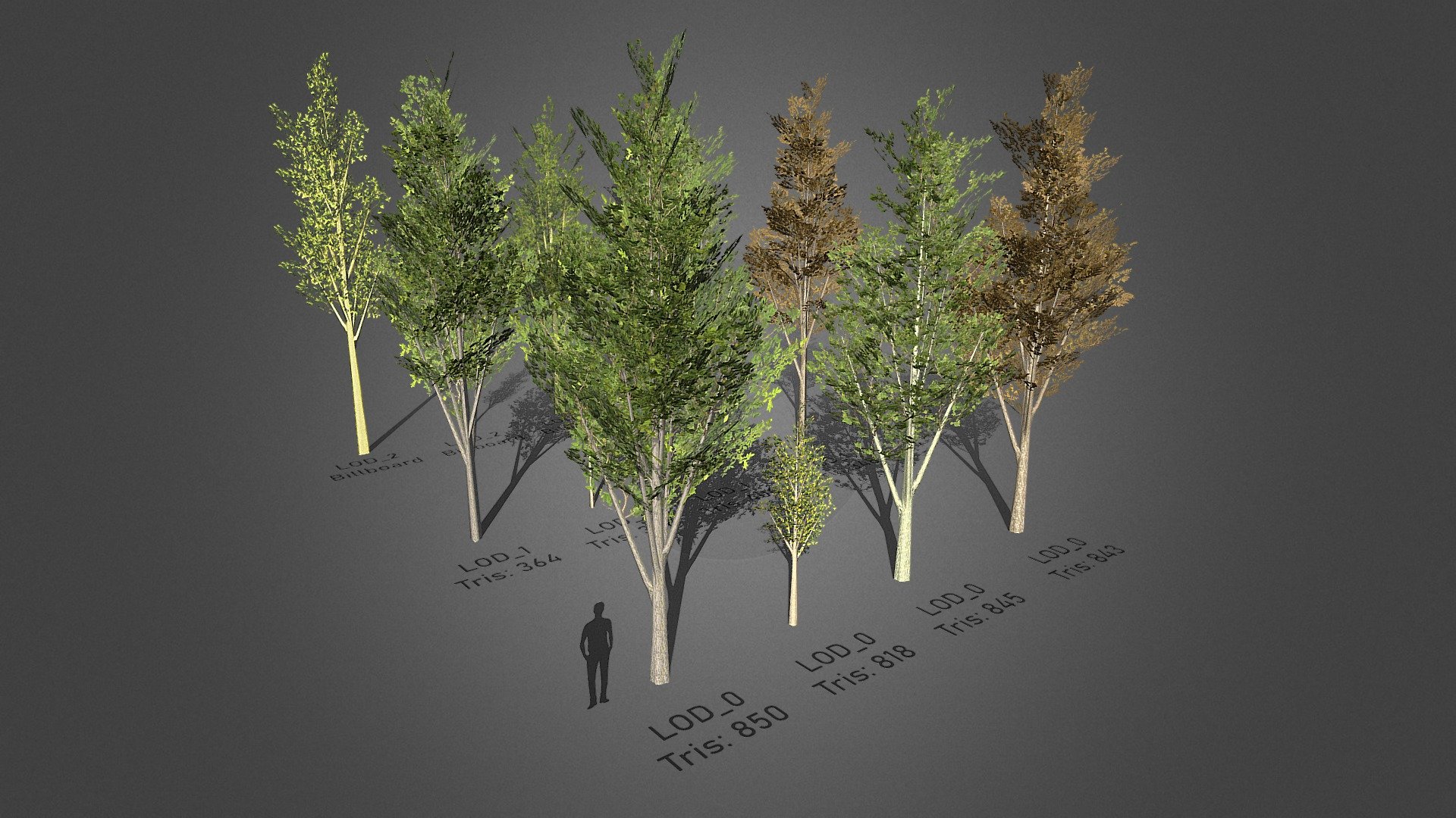 Tree pack 2!\n\nLow-Poly, Game Ready, Mobile, VR!\n\n\n\n\n1 Texture Atlas 4096x4096 for all Models LOD_0!\n\n1 Texture Atlas 4096x4096 for all Models LOD_1!\n\n1 Texture Atlas 4096x4096 for all Billboards LOD_2!\n