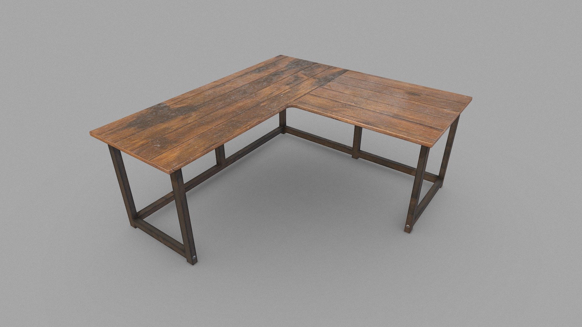 Aged wood L shaped desk,  showing signs of wear and tear. 

Handy prop for any interior environment such as an office, ot even a post-apocalyptic scene. 

PBR textures @4k