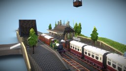 victorian/steampunk train station train, train-station, pixel-art, blockbench, low-poly