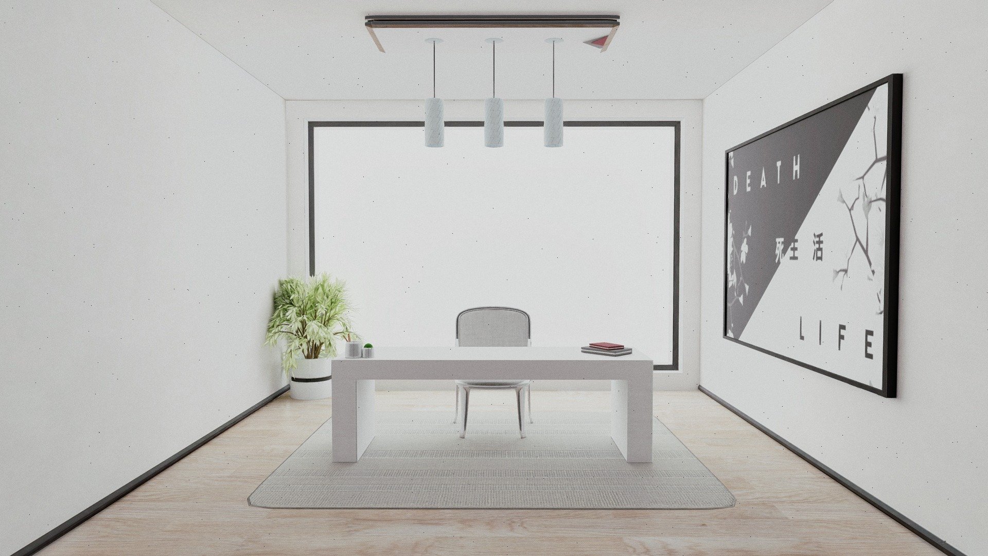 Simple, clean, white modern office, which I made in my spare time!

All the textures are baked.
