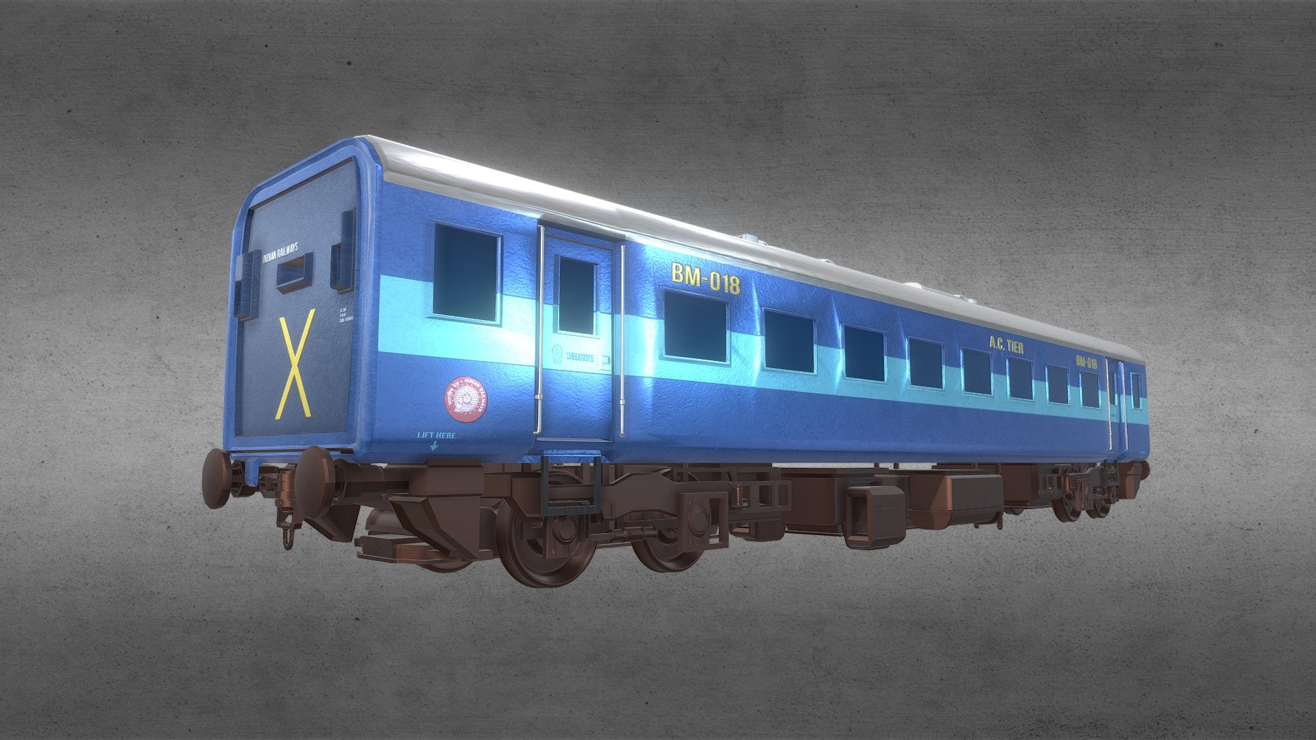 The Indian Railways Collection!\nWAP-4 | Indian Electric Engine Locomotive &ndash;> https://skfb.ly/67Put\nWAM-4 | Indian Electric Engine Locomotive &ndash;> https://skfb.ly/67PFu\nIndian Express Train | Passenger Compartment&ndash;> https://skfb.ly/6qXoO\nTrain Freight Compartment&ndash;> https://skfb.ly/6qX7O\n\n\n\nDone as part of this video&ndash;> https://youtu.be/RXZz-O_Cb4c\n\nMy Portfolio - https://www.behance.net/virtualmakes