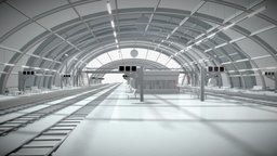 3D Train Station 09 train, locomotive, station, carriage, trains