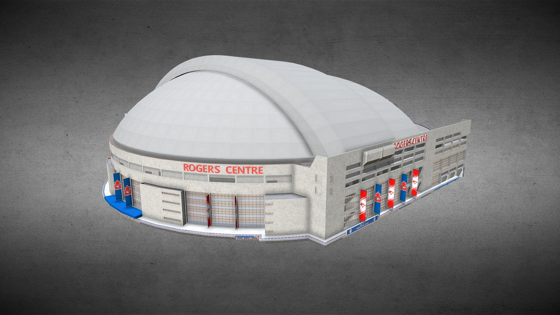 Rogers Center - Toronto (Dome Closed)

Rogers Centre (originally SkyDome) is a multi-purpose stadium in Downtown Toronto, Canada, situated just southwest of the CN Tower near the northern shore of Lake Ontario.
Opened in 1989 on the former Railway Lands, it is home to the Toronto Blue Jays of Major League Baseball (MLB).
Previously, the stadium was also home to the Toronto Argonauts of the Canadian Football League (CFL) and the Toronto Raptors of the National Basketball Association (NBA).
The Buffalo Bills of the National Football League (NFL) played an annual game at the stadium as part of the Bills Toronto Series from 2008 to 2013.
While it is primarily a sports venue, it also hosts other large events such as conventions, trade fairs, concerts, travelling carnivals, circuses and monster truck shows.

Created and adapted for the game &ldquo;Cities Skylines