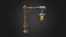 Stylised Lamp Post lamp, games, cartoonish, stylised, brass, metal, worldofwarcraft, downloadable, unrealengine4, lamppost, substancepainter, substance, maya, zbrush, wood