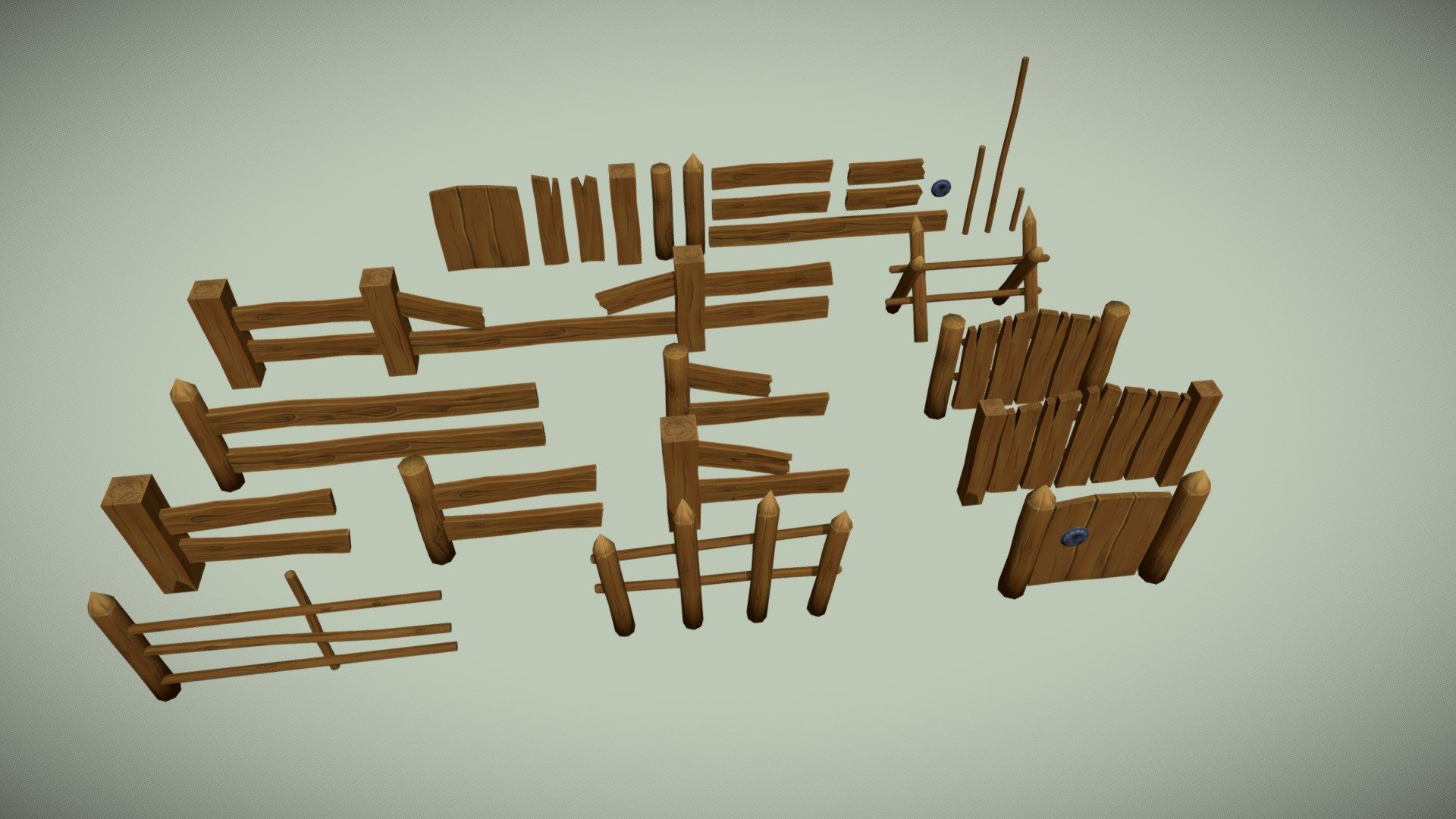 Fences pack

Created in blender
Hand painted texture with quality: 2048x2048

Content:
 fbx 3D model with multiple fence pieces and standalone fence pieces for creating your own fence.
 1 textures and 1 UV map for all model
