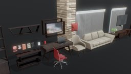 PBR Mid Century Modern Furniture Asset Pack lamp, modern, sofa, armchair, assets, couch, shelf, mid-century, pillow, retro, books, mirror, mug, table, vr, fabric, bookshelf, contemporary, blinds, themed, vrready, midcentury, render, architecture, book, asset, blender, chair, wood, mid-centurymodern, noai