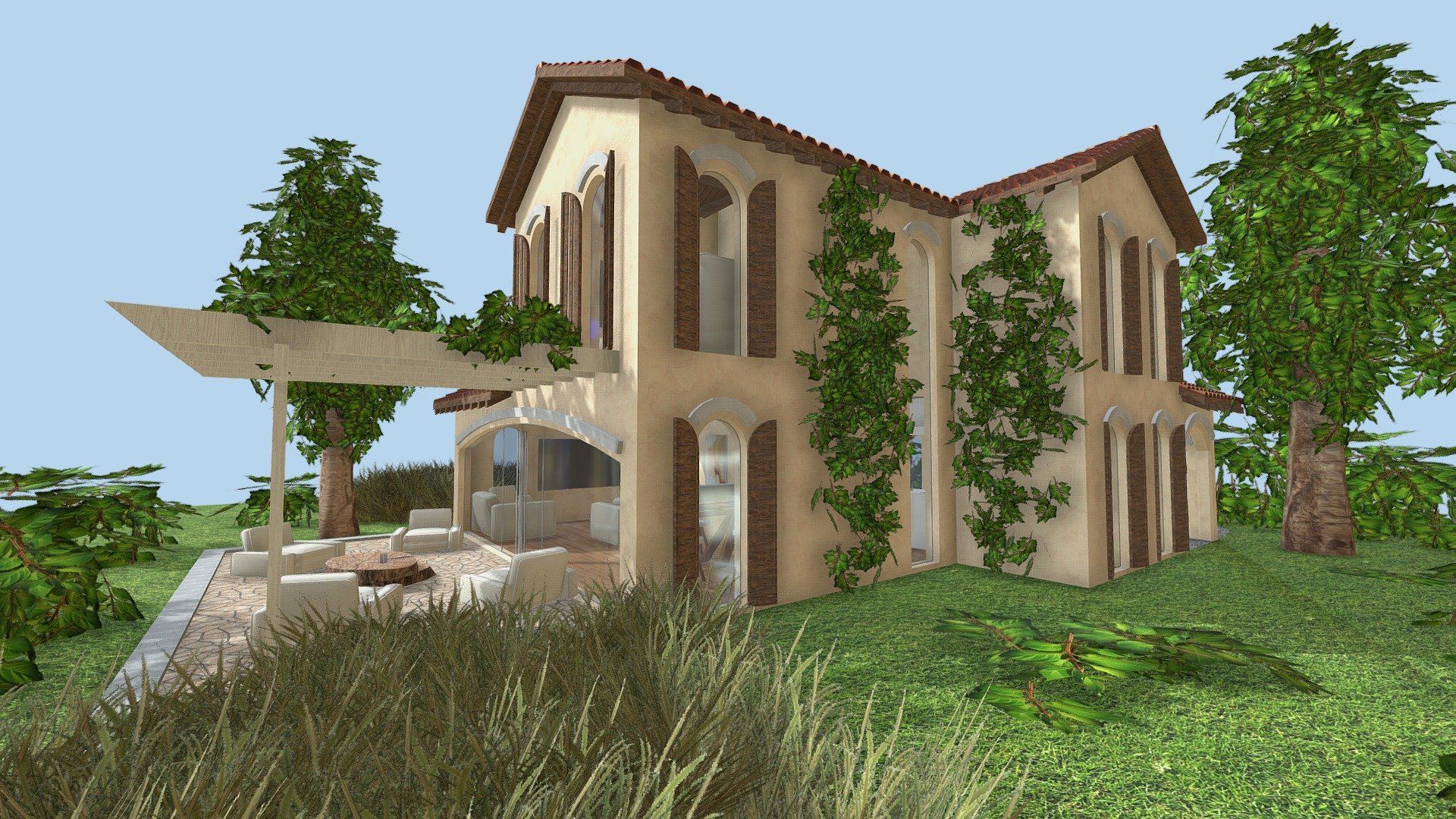 This House is built with the SHC Spanish Modern Kit. this kit helps designing low poly buildings with a classic spanish exterior and modern interior very efficiently Available at -link removed-