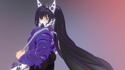 Nikke:Goddess of Victory_Sin - 2nd pose rifle, fanart, stylised, mask, catears, ponytail, animegirl, yoga-pants, gamecharacter, animated, gun, maskedgirl, nikke