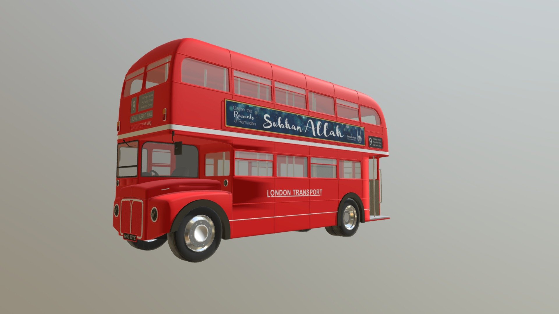 London Bus
originally created with 3ds Max 2015 and rendered in Mental Ray.

Total Poly Counts:
Poly Count = 53774
Vertex Count = 58349

https://nuralam3d.blogspot.com/2019/09/london-bus.html