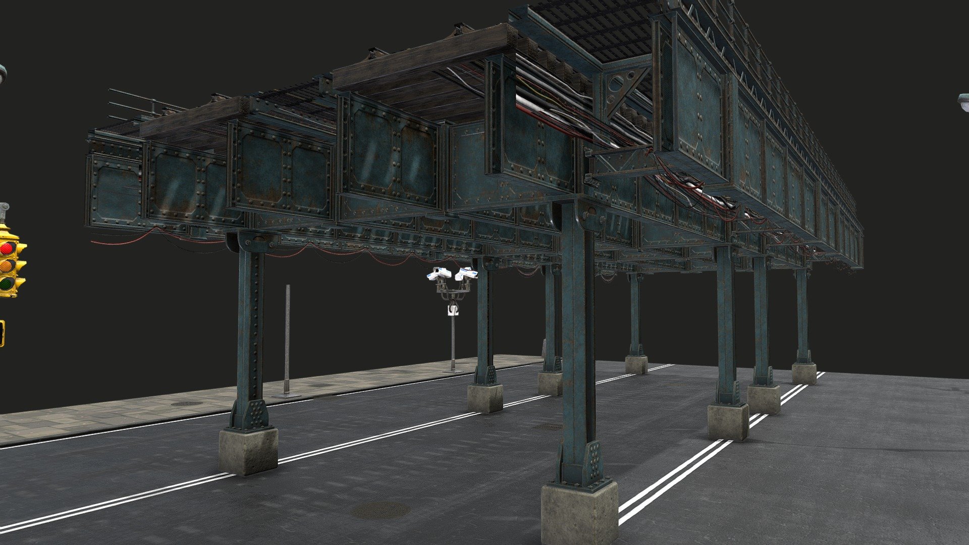 Modular Elevated Railway set I created for my Critter Junction project.

This is another iconic touchstone for the project, synonymous with the visual identity of NYC and specifically of 70's NY cinema like The French Connection and Taxi Driver. 

This set is versatile and can be configured in any number of ways (including non railway structures)

Created using 3DS Max and Substance Designer.