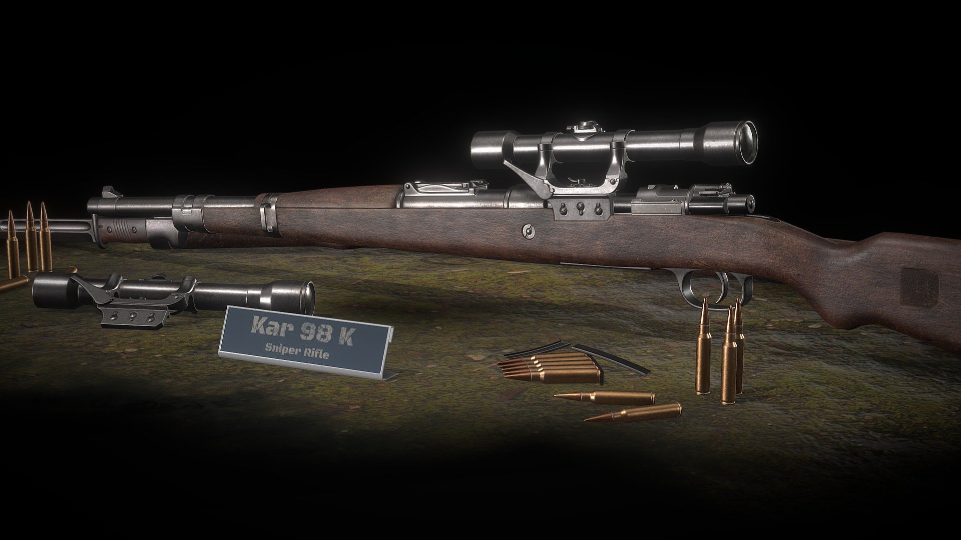 render : https://www.artstation.com/artwork/Kr4Zox

Model information :




available format : FBX, obj , and blend

Blend format already rigged

FBX and obj already in separated part for rigging

rifle (7,58cm X 116cm x 19,3cm)  ( 5082 verts,  9236 Tris)

scope (5,01cm X 28,3cm x 8,96cm) ( 2766 verts,  4814 Tris)

bayonet (2,15cm X 4,34 cm x 38,3cm) ( 1097 verts, 1881 tris)

texture in png format

texture size: rifle(4096x4096), scope(2048x2048), bayonet(2048x2048)

Overlapping/mirror: trigger and some part

pbr base(metal), cryengine, unreal engine, and unity texture in texture file /folder

Cryengine,unreal, and unity texture in texture.rar are packed texture for reducing memories in game engine

TIP :

The model may appear more shiny in some render engine, tweak the roughness map for fix it. For best result set roughness to noncolourdata /uncheck Srgb in your render engine or increase the roughness by multiply it by 1,5 to 2