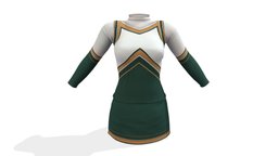 Female Turtle Neck Cheerleader Uniform turtle, green, mini, school, neck, white, high, fashion, girls, long, clothes, skirt, realistic, uniform, real, sleeves, womens, cheerleader, wear, pbr, low, poly, female