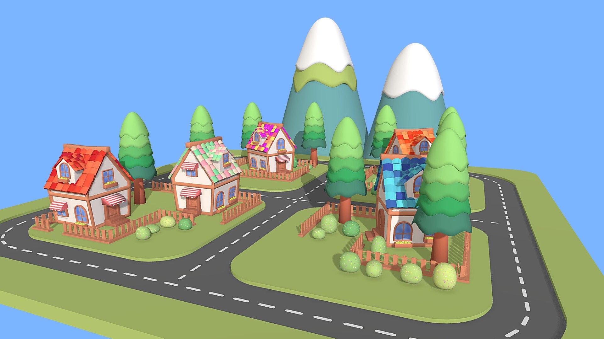 Discover the charm of this Stylized Cute Toon Village 3D Model! Bursting with playful colors, and enchanting decorations, this miniature village is a whimsical addition to your digital landscape. Perfect for game environments and animations, each detail is crafted to infuse joy and character. Purchase now to transform your projects into a vibrant, lively world — where every corner tells a colorful story!