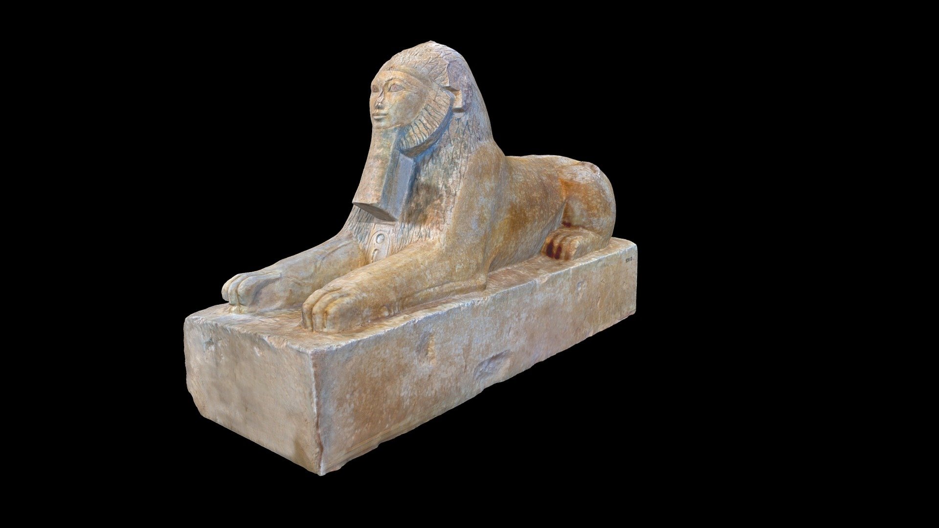 Small painted limestone sphinx of Hatshepsut (18th Dynasty) in the Egyptian Museum Cairo (JE 53113).  This sphinx was excavated from Hatshepsut's mortuary temple at Deir el-Bahri by the Metropolitan Museum of Art Expedition 1928-29.

Created from 156 photographs (Canon EOS Rebel T7i) using Metashape 1.8.3.  Photographed in November 2021.