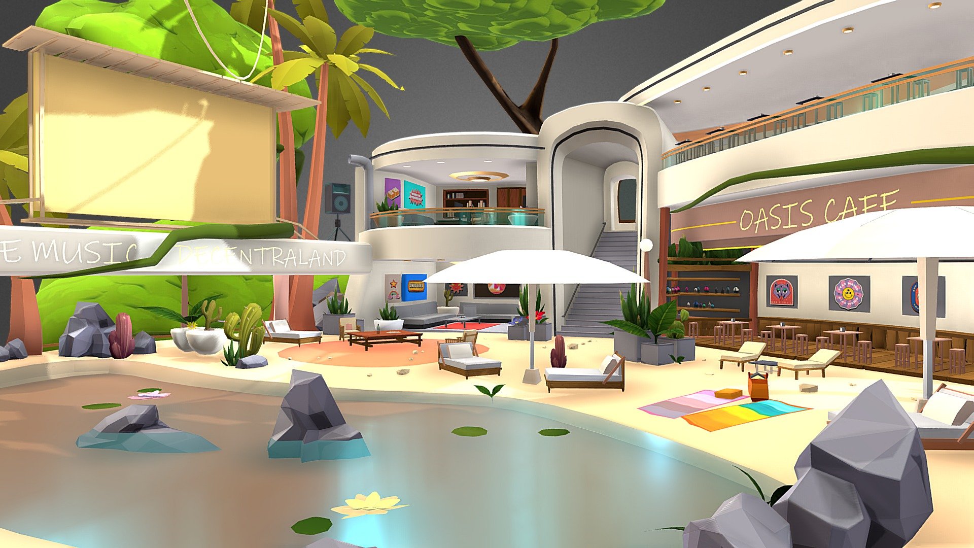Welcome to the Digital Nomad's Oasis, the final stop on the End of Year 2023 Quest. Located at the top of the tree, you can find a multiplayer pixel canvas here, screens for live music, and different chill out options. 

Play the quest in Decentraland  at coordinates: 148, -100

Created by FGR3D, MaHa, Inihility and KJ Walker of LowPolyModels for the End Of Year 2023 Quest in Decentraland.